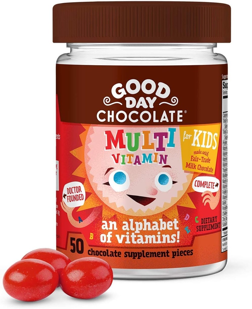 Boja de xocolata de Dia Multivitamin per a nens, Daily suplementaris de vitamina A, B6, B12, C, D, E, Fote i Biotein, Trade i No-GMO, 50 peces