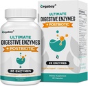 Orgabay Digestive Enzymes 1000mg s Postbiotiky, 20 enzyme Blend pro nadýmání, Optimální trávení a Gut funkce, 60 Veggie Kapsle