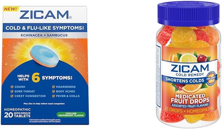 Zicam Cold " Flu 20 Tablets Fruit drops 25 count Cold Shortening Homeopathic Zinc Medicines
