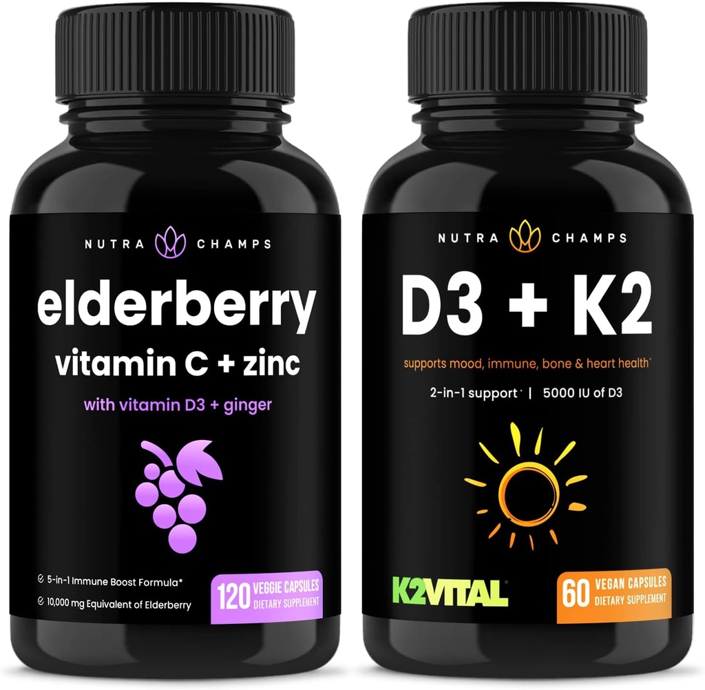 NutraChamps Elderberry e Vitamina D3+K2 Cápsulas Pacote