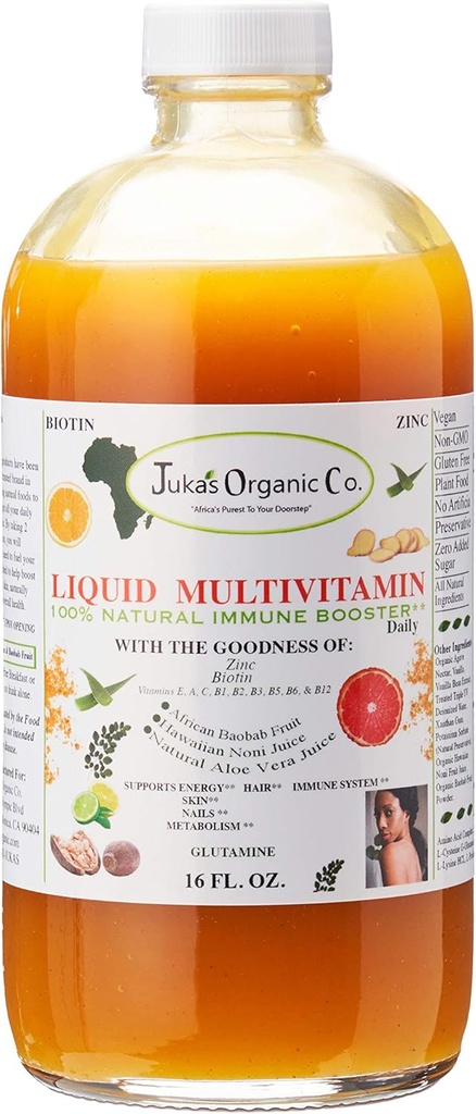 Organic de Juka Co. Liquid Multivitamin per al pèl de l' aparença de l' Sylka Nals amb Zinc biotectin  2006- 2007 Baobab  2006- 2007 A-E-E-Minals, Amino Acodi Imune, Energia i Sistema Digest Glass a Ampels 16oz