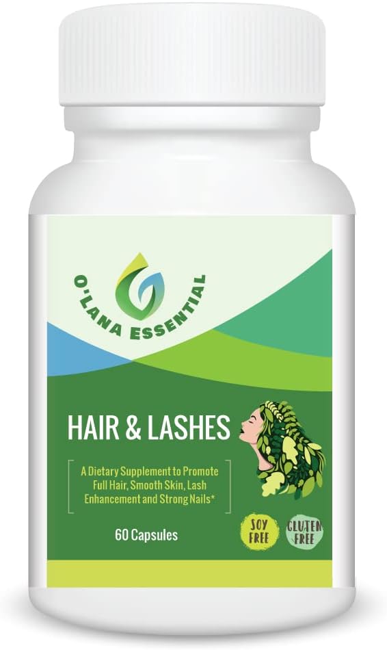 Cabelo Lashes Skin Nails Suplemento para promover o aumento da cinza de cabelo completo e Strong Nails GMP certificado con Biotin Collagen Niacin Zinc Vitamina A C & D3 60 cápsulas O'Lana esencial