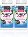 Charcocaps Fast Acting Gas Relief for Bloating & Flatulence, Drug Free Detoxifying Activated Charcoal Formula, 100 Capsules, 30 Day Supply, Pink- Pack of 2