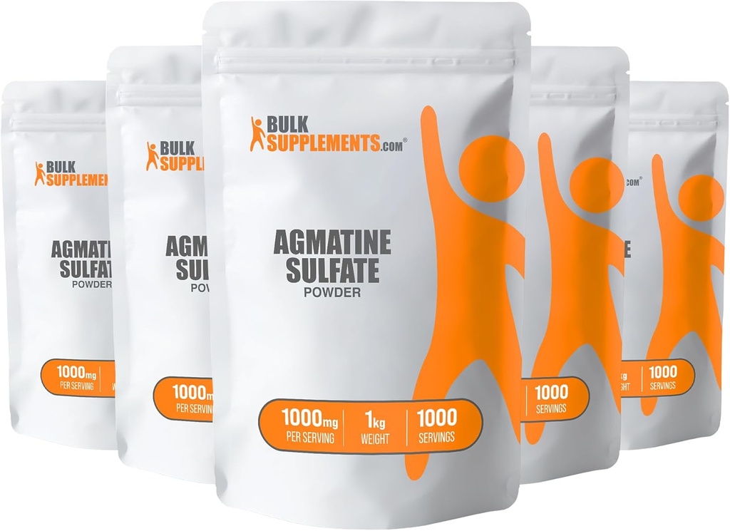 BulkSupplements.com Agmatine Sulfate Powder - Nitric Oxide Supplement, Agmatine Sulfate 1000mg - Unflavored & Gluten Free, 1000mg per servering, 5kg (11 lbs) (Pack of 5)