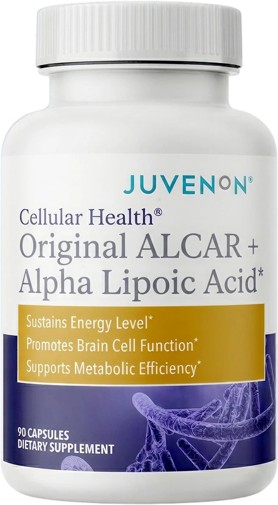 Juvenon Cellular Health - Acetyl L-Carnitine ALCAR + Alpha Lipoic Acid ALA, Made in USA - Energy, Focus & Healthy Aging for Heart, Brain, Cell & Metabolism | NAD+ Support (90 Capsules)