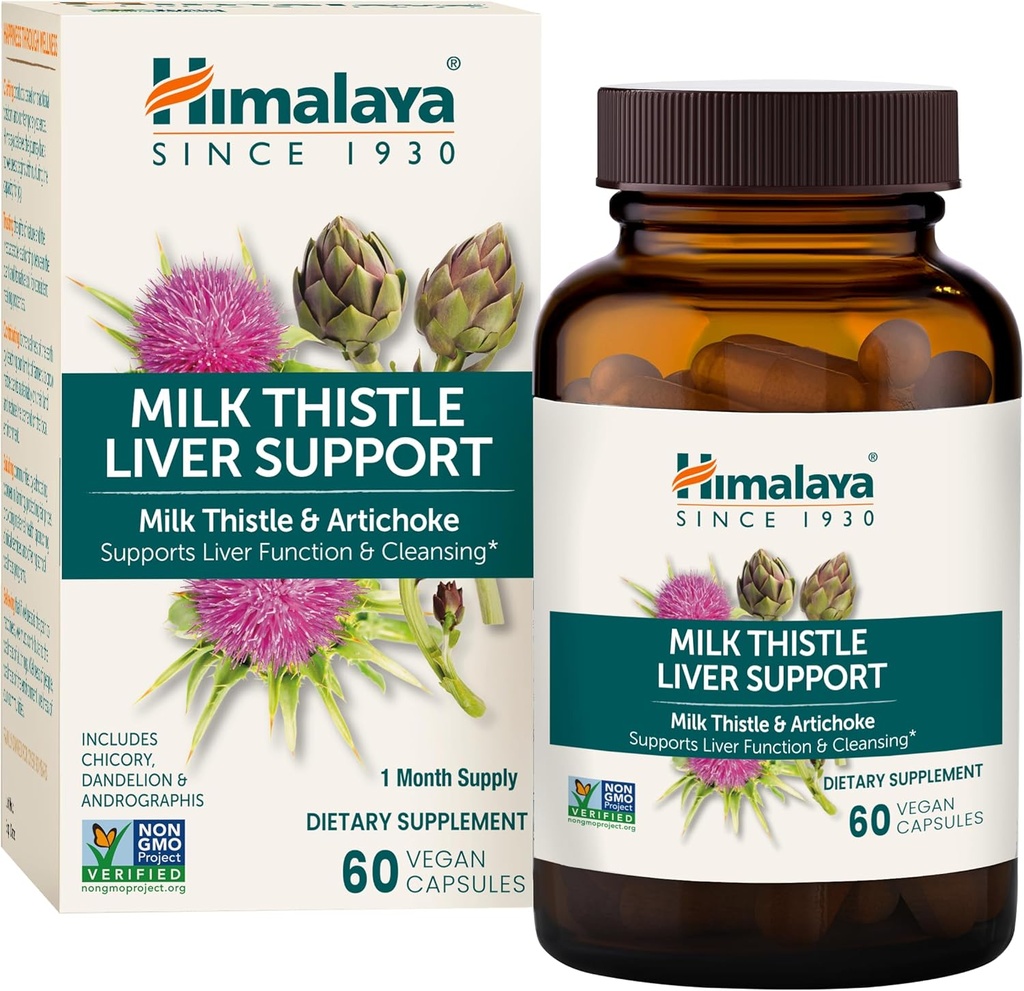 Himalaya Milk Thistle Liver Support - mit Chicory, Andrographis, Dandelion und Silymarin für Leberreiniger, Detox und Funktion - Vegan, Non-GMO, Glutenfrei, 350 mg, 60 Kapseln