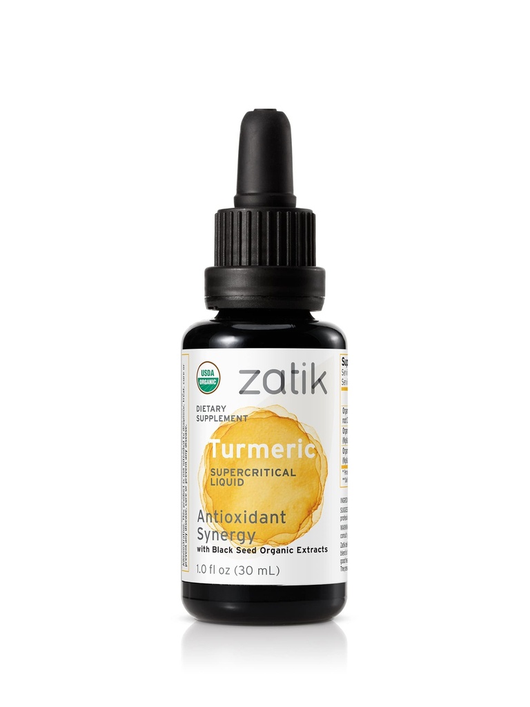 Zatik Naturals - Turmeric Supercritical Liquid with Black Seed Organic CO2 Extract, Antioxidant Synergy, Cold Pressed, Unrefined Oil, USDA Organic Certified, Vegan, Non-GMO, 1.0 Fl Oz