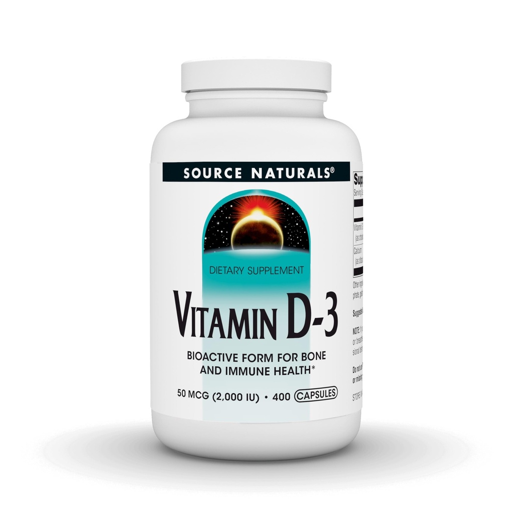 Source Naturals Vitamin D-3, Bioactive Form for Bone & Immune Health*, 50mcg (2000 iu) - 400 Capsules
