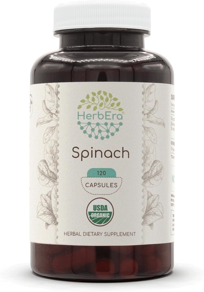 HerbEra Spinach 120 kapsulak, 500 mg, USDA Spinach Organikoa (Spinacia oleracea) Dried Leaf (120 kapsulak)