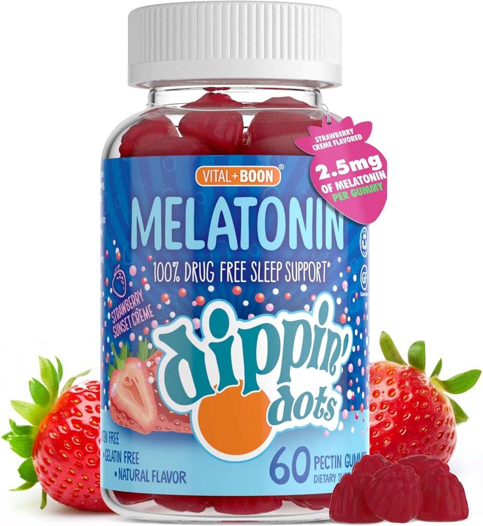 Melatonin Sleep Support Gummies (60 conte) Fragola Tramonto Creme Flavor Chews | 2.5mg Per Gummy Sleep Supplemento per bambini e adulti | Supplemento per più veloce e più lungo sonno