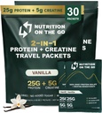 Nutrition On The Go Whey Protein Isolate Packets with Creatine – 25g Protein + 5g Creatine – Single-Serve Travel Protein Powder – Vanilla (30-Pack)
