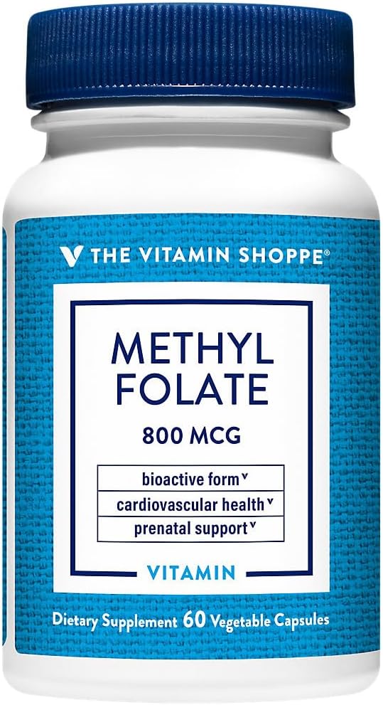 Vitamina Shoppe Metilfolat pentru sanatatea femeii - Suport prenatal si dezvoltarea copilului - 800 MCG (60 capsule vegetale)