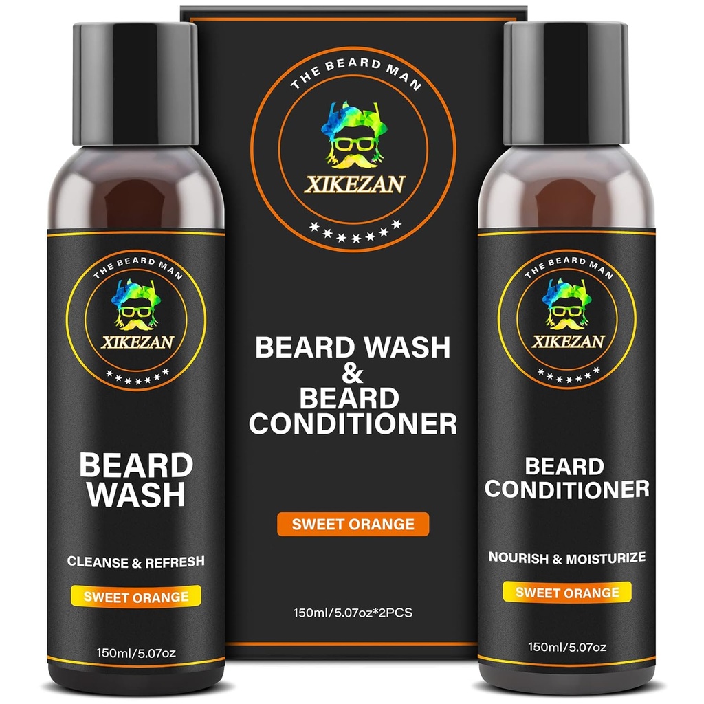 XIKEZAN Beard Wash & Beard Conditioner Natural Softener Set w/Argan & Jojoba Oils Гладкости и укрепва коледните чорапчета Ден на бащата Подаръци за мъже Баща си гадже съпруг