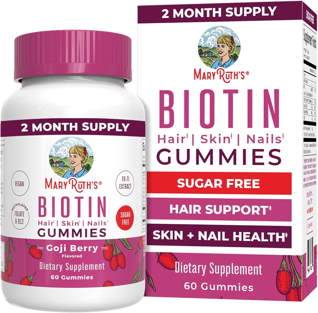 Mary Rurath Organics Biotin Gummies | Singles Frees  Vega Not-GMO | 2,500 Mcg Biotin Supplements   หนังและเล็บ  Vitamin chalfishs nis ching elemons (help) | Supplement   60 เคานต์