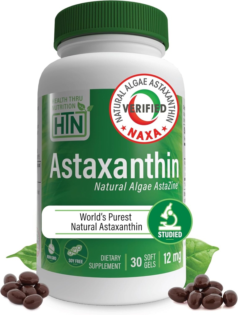 Helse Thru ernæring Astaxanthin Triple Styrke 12mg Supplement 30 Softgels | AstaZine fra Algae Organisk Voksen i Pristin Himalayan Vann | Hud og Visjon Støtte