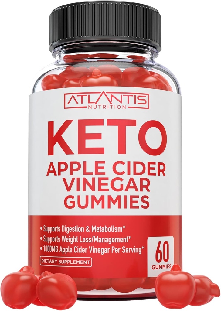 Atlantis Nutrition Keto ACV Gummies для втрати ваги - Apple Cider Vinegar Gummies розроблений для підтримки підвищення втрати ваги, травлення, детоксикації та очищення, виготовлений з 1000MG ACV Per Serving - 60 Count