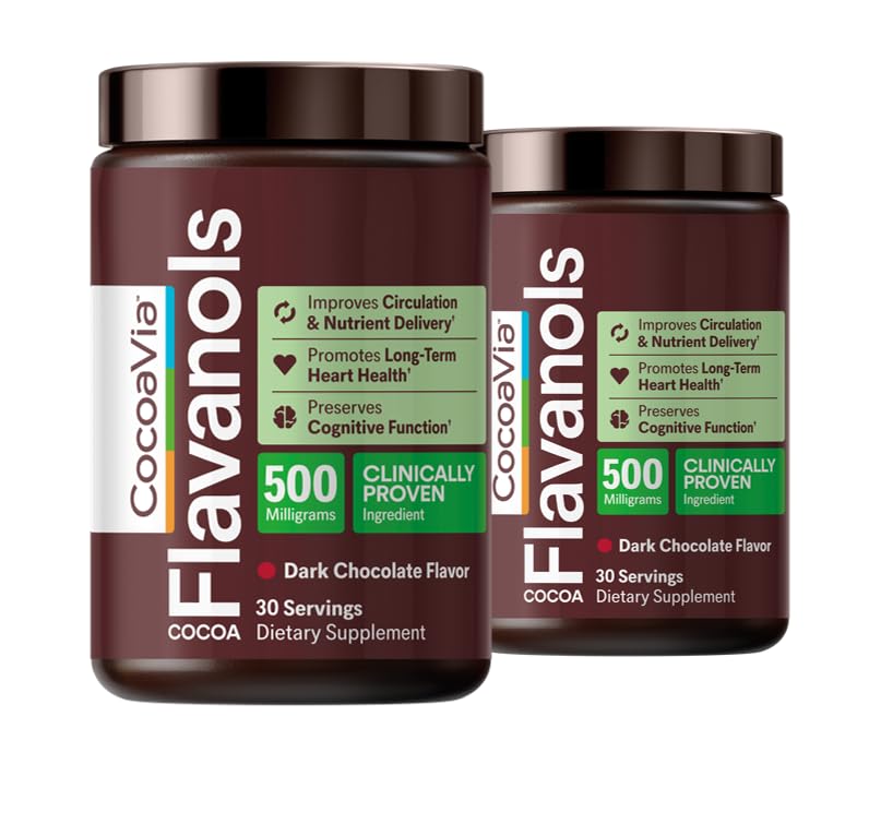 CocoaVia Cocoa Flavanols 500mg – Heart and Brain Support, High Flavanol Cocoa Extract, Boosts Nitric Oxide, Blood Circulation and Memory, Preworkout, Vegan, Gluten-Free, Dark Chocolate, 60-Day