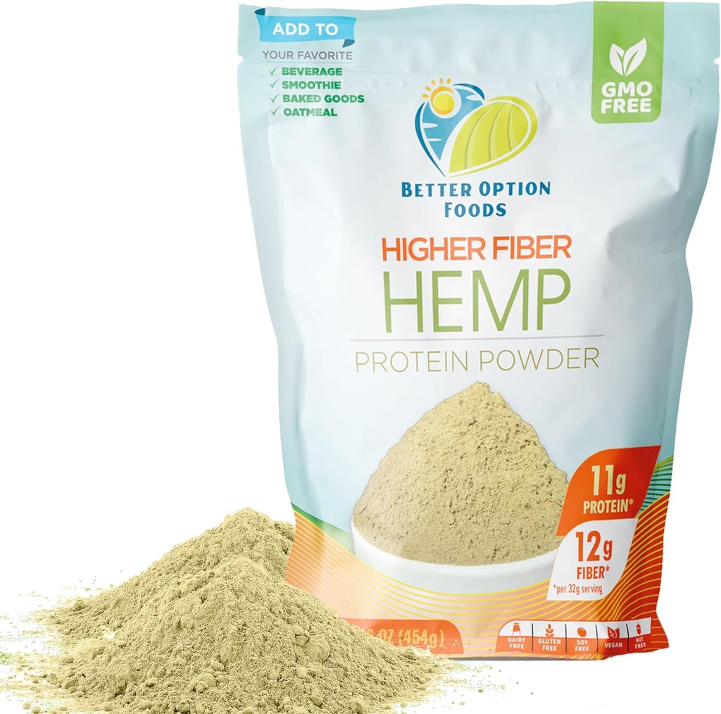 Hampproteinpulver - Växtbaserat proteinpulver med högre hampfiber och väsentliga aminosyror - Easy-to-Digest Vegan Proteinpulver för havregryn, smoothies, & Baked Goods, 16oz