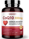 ZEBORA CoQ10-300mg-Softgels with PQ, BioPerine " Omega-3, 120 Servings Coenzyme Q10 (Ubiquinone) supplement for High-Absorpful-Antioxidant, Support Heart-Health " Energy-Production