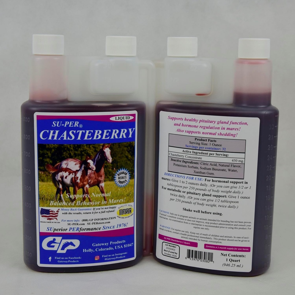 SU-PER Chasteberry Supplement voor paarden - Ondersteunt Hormone Regulation & Healthy Pituitary Gland Function in Mares - Chasteberry voor paarden - 1 Quart, (2 Pack)