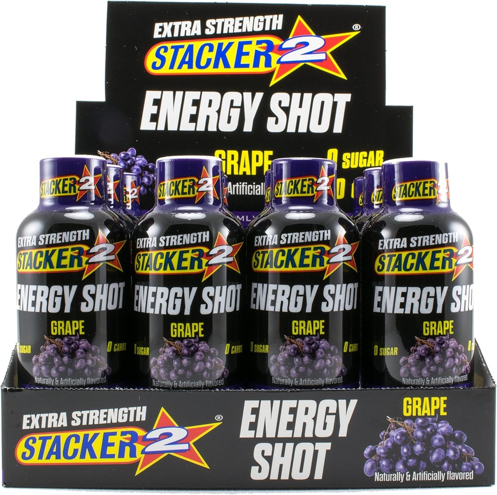 Stacker 2 Extrémní energie Shot Extra Síla, Grape, 2 Fluid Ounce (balení po 12)