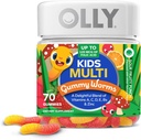 OLLY Kids Multiвитаминни гумени червеи, цялостно здраве и имунна поддръжка, витамини и минерали A, C, D, E, Bs и цинк, дъвчаща добавка, Sour Fruit Punch, 45 Day Supply (70 Count)