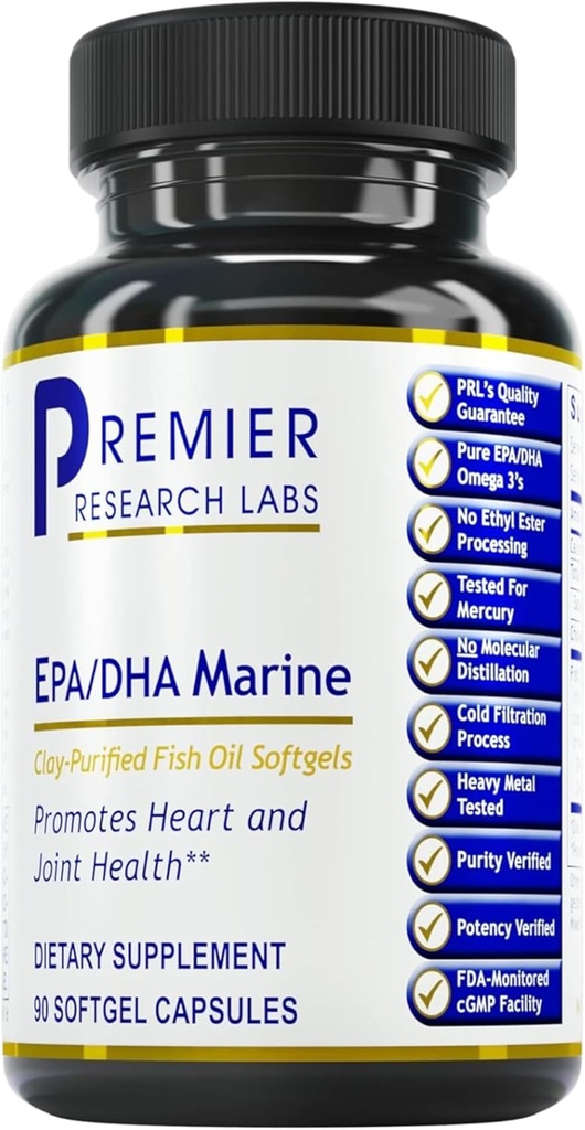 Premier Research Labs EPA DHA Marine Softgels - Omega 3 Fish Oil, EPA DHA Omega 3 Supplement, Mastné kyseliny pre ženy a mužov, Natural - 90 Softgel Kapsule