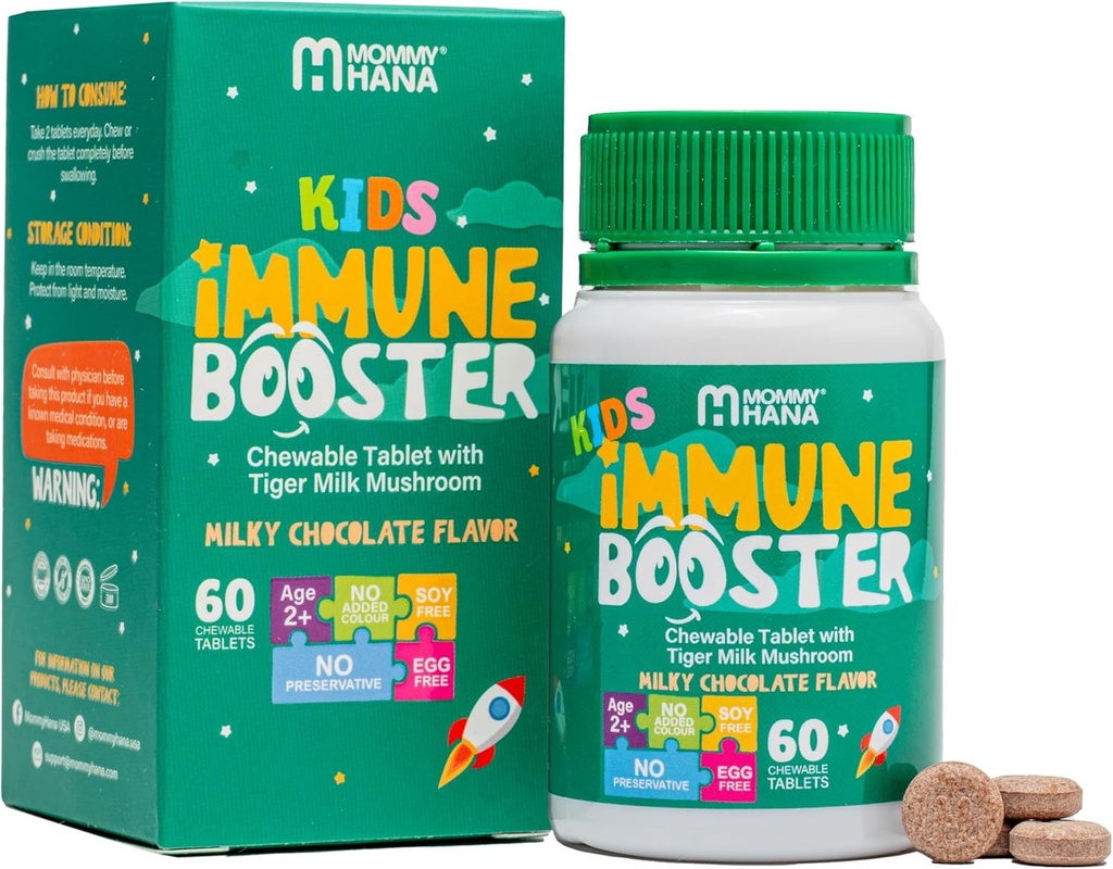 Suport d'Imne ús suplementari per a nens rwuVitamin D, el programa de llet Tiger Mushrum, Colosrum, Prebiotics, Gut i Imnedue Boond, Natural Respiration Imneey per a nens i Toddler60 Tasty Chocola Chewable