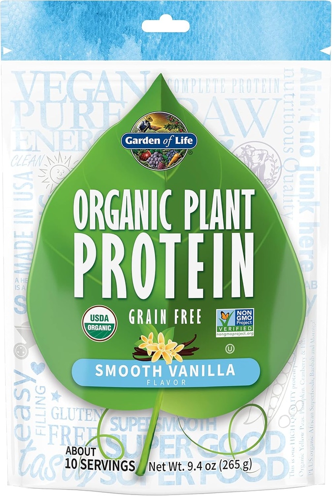 Vườn cây sinh học Protein làm mịn Vanilla Powder, 10 dịch vụ - Vegan, Grain & Gluten Plant Free Plant Shake với 1 Billion CFU Probioics & Enzymes, 15g Protein