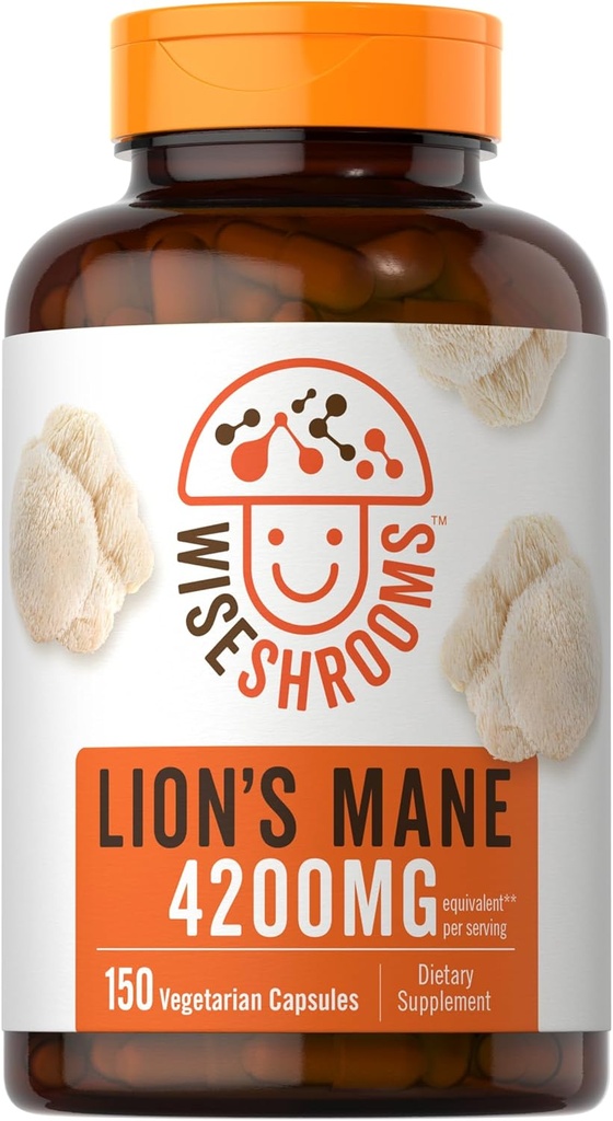 Carlyle Lions Mane Supplerende kapsler 4200 mg | 150 greve | Vegetarisk, Ikke-GMO, Glutenfri | Wiseshrooms