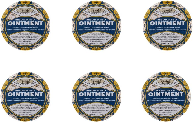 Rawleigh Medicated Ointment: 4.5 oz Blue Tin, Thematischer Chest Rub für Kälte, Nasal Congestion, Minor Aches und Schmerz, mit Camphor, Menthol & Eucalyptus, Non-Greasy Formula - Pack of 6