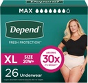 Dependiendo Protección Fresco Adult Diapers, Incontinencia & Postpartum Bladder Leak Ropa para Mujer, Desechable, Máximo, Extra-Large, Blush, 26 Cuenta, Embalaje Mayo Vary
