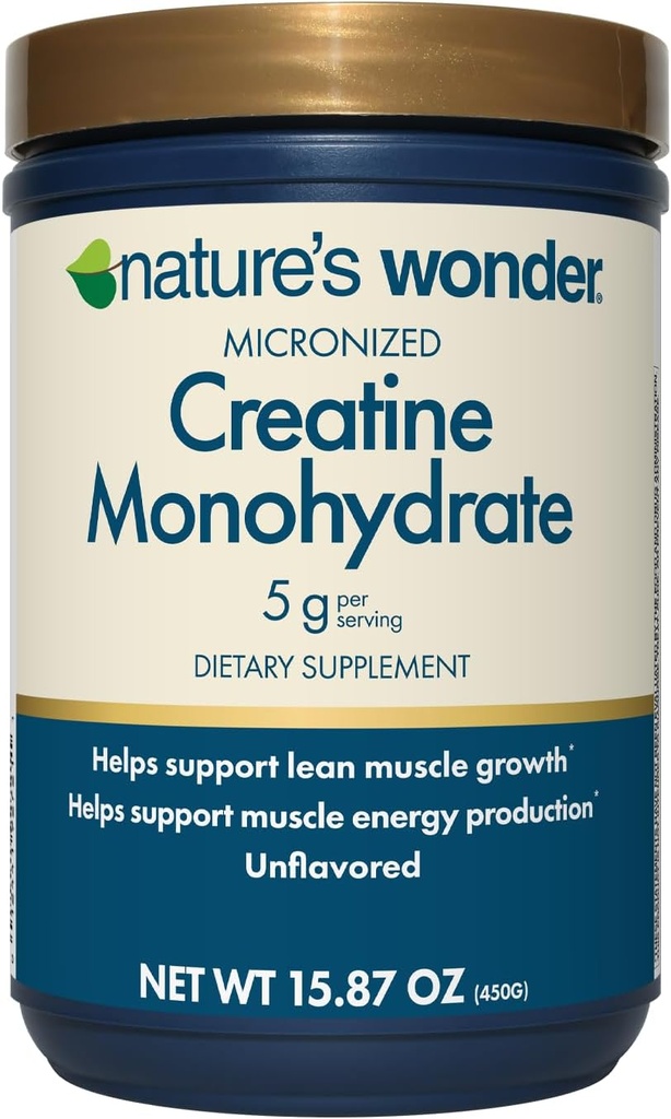 Nature's Wonder Micronited Creatin Monohidrat pulbere 5g, Muscle Health, Muscle Energy Production, No Lactoză, 5g de Micronized creatine Powder per Serving, 450G, 90 Servings