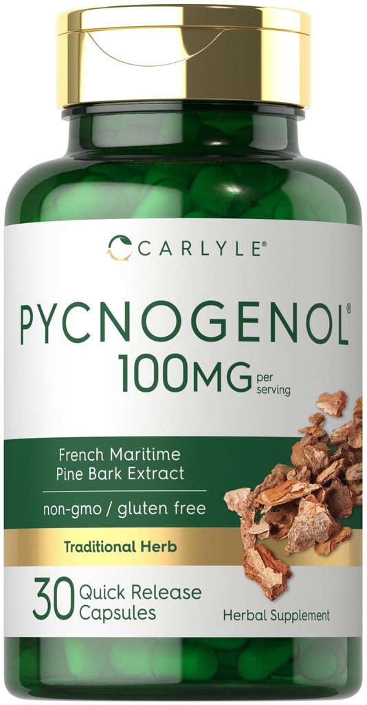 Carlyle Pycnogenol 100mg | 30 Capsules | French Maritime Pine Bark Extract | Pinus Pinaster | Non-GMO and Gluten Free Supplement