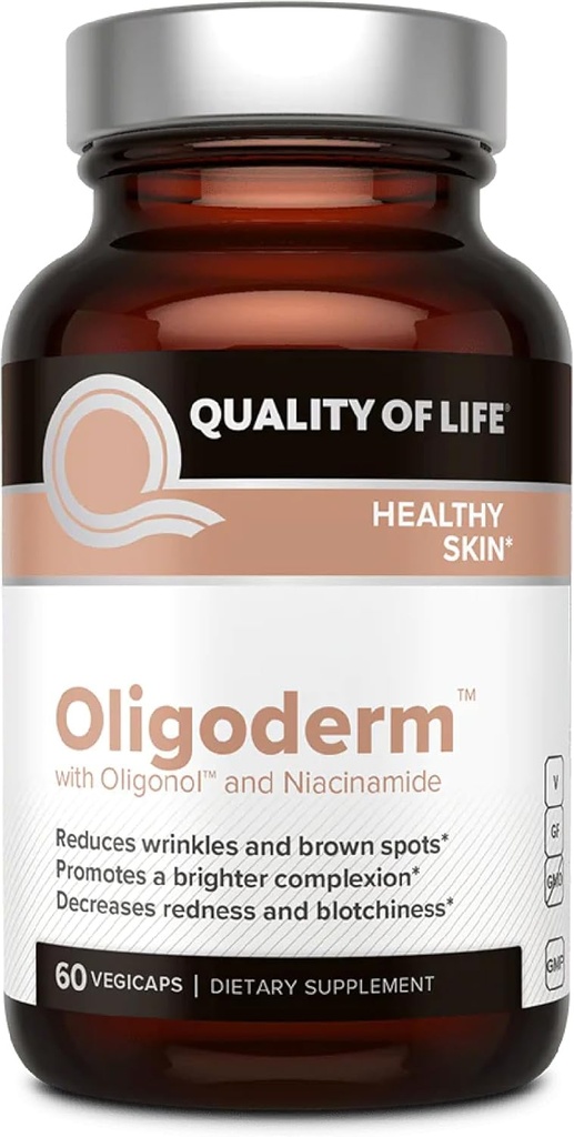 Calidade de vida Oligoderm, Suplemento de apoio á pel Premium Featuring Oligonol e Niacinamide - 60 cápsulas