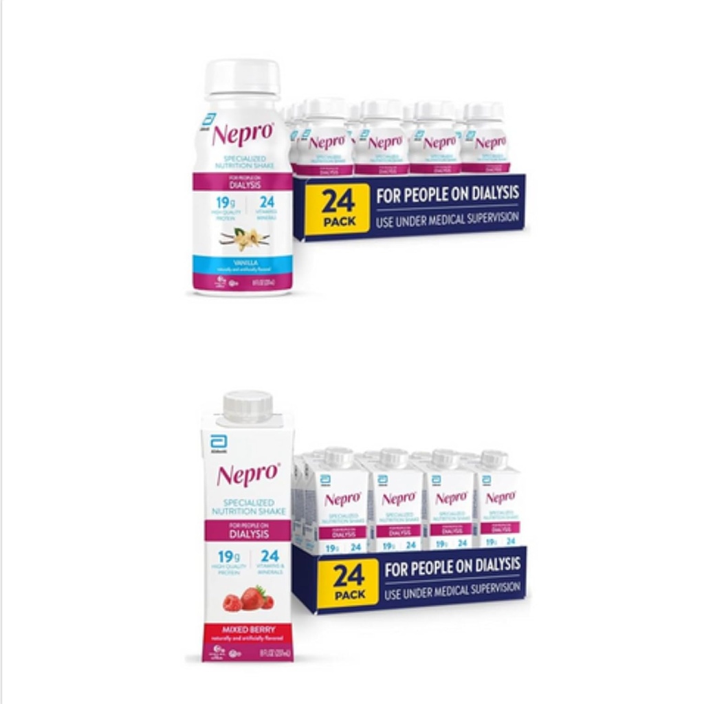 透析人群的Nepro营养摇摆,香草,8 fl oz,(24包)和透析人群的Nepro营养摇摆,混合莓,8 Fl Oz,(24包) 总计 48