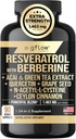 Resveratrol Supplement with Berberine Green Tea Extract, Ceylon Cinnamon, Grape Seed & Quercetin1000mg Quercetin, N Acetyl cysteine, Acai | 100% Natural, Max Strength | Made in USA