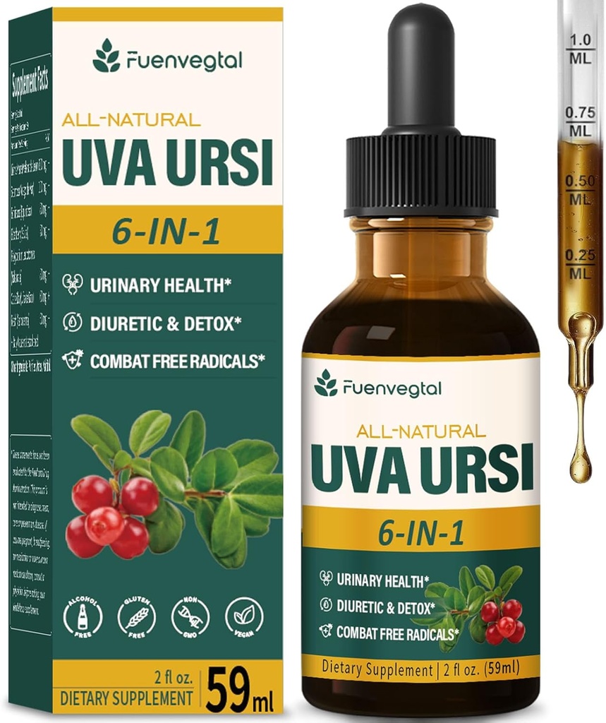 Uva Ursi Bearberry Natural Diuretic Drops, Urinary Health & Kidney Cleanse Detox Herbal Supplement Support UTI & Water Away, Extract W/Dandelion Root Cranberry, Alcohol-Free Tincture.2oz