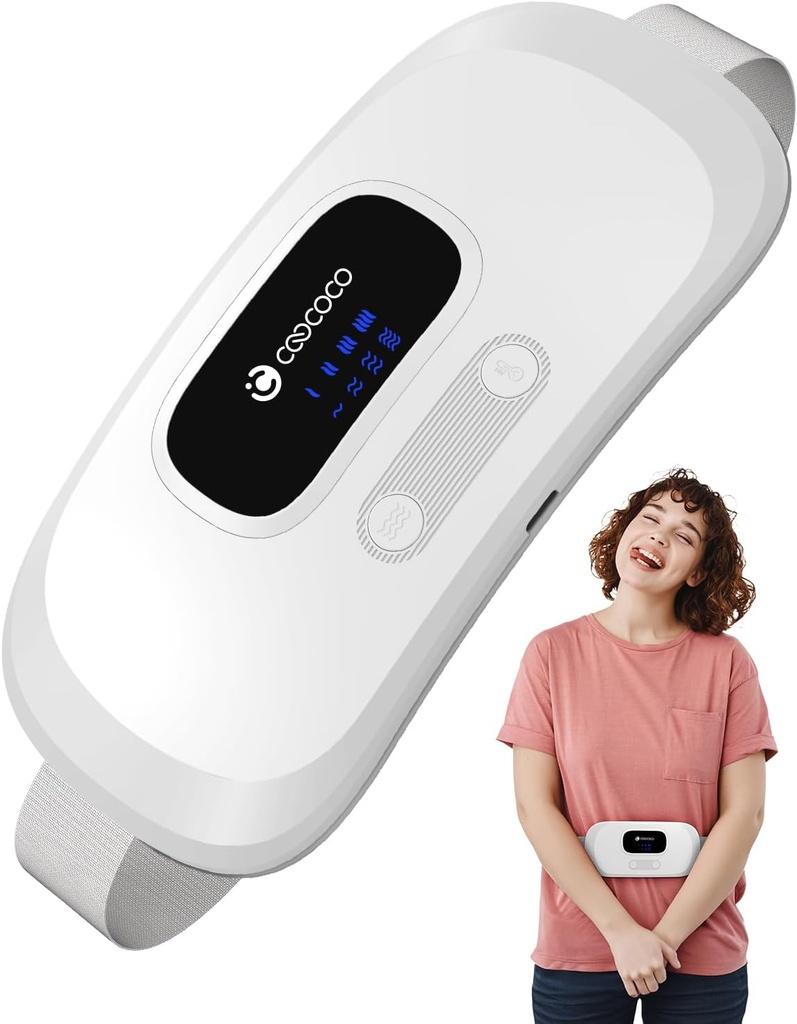 CooCoCo Portable Fűtés Pad for Perimal Cramps, Cordless Waist Belt for Menstrual Cramp Relief, Fast Heat Pad with 4 Heat Levels and 4 Vibration Modes, Ajándékok Női Lány, Fehér