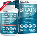 14-i-1 Lions Mane Supplement Capsules - Nootropic Brain Supplement med Ginkgo Biloba för hjärnstöd, minne och fokus - Alpha GPC, L Theanine & Choline Supplements med 1300mg Per Servering (60 ct)