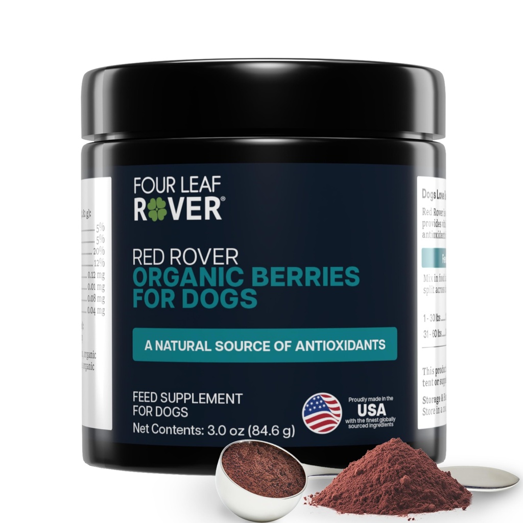 Four Leaf Rover Red Rover - Dog Urinary Tract Supplement - with Vitamins from Organic Berries and Apple - Good Source of Polyphenols and Antioxidants - 30 Large Dog Servings