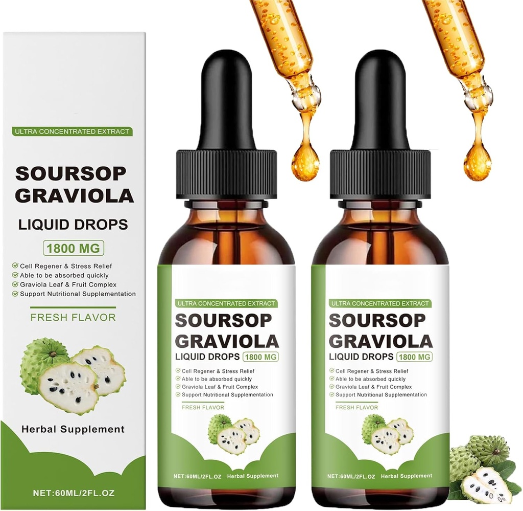 Naturesours Pure Organic Soursop Extract, Soursop Oil Organic for Cancer, Soursop Bitters Liquid, Soursop Graviola Poid Drops 1800mg, Herbal Good, Natural Flavor (2)