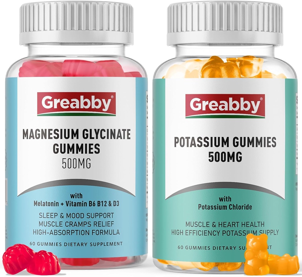 Potassium Gummies & Magnesium Gummies, Potasium Chloride 500mg, Magnesium Glycinate 500mg, Mineral Suplemen untuk Keluarga