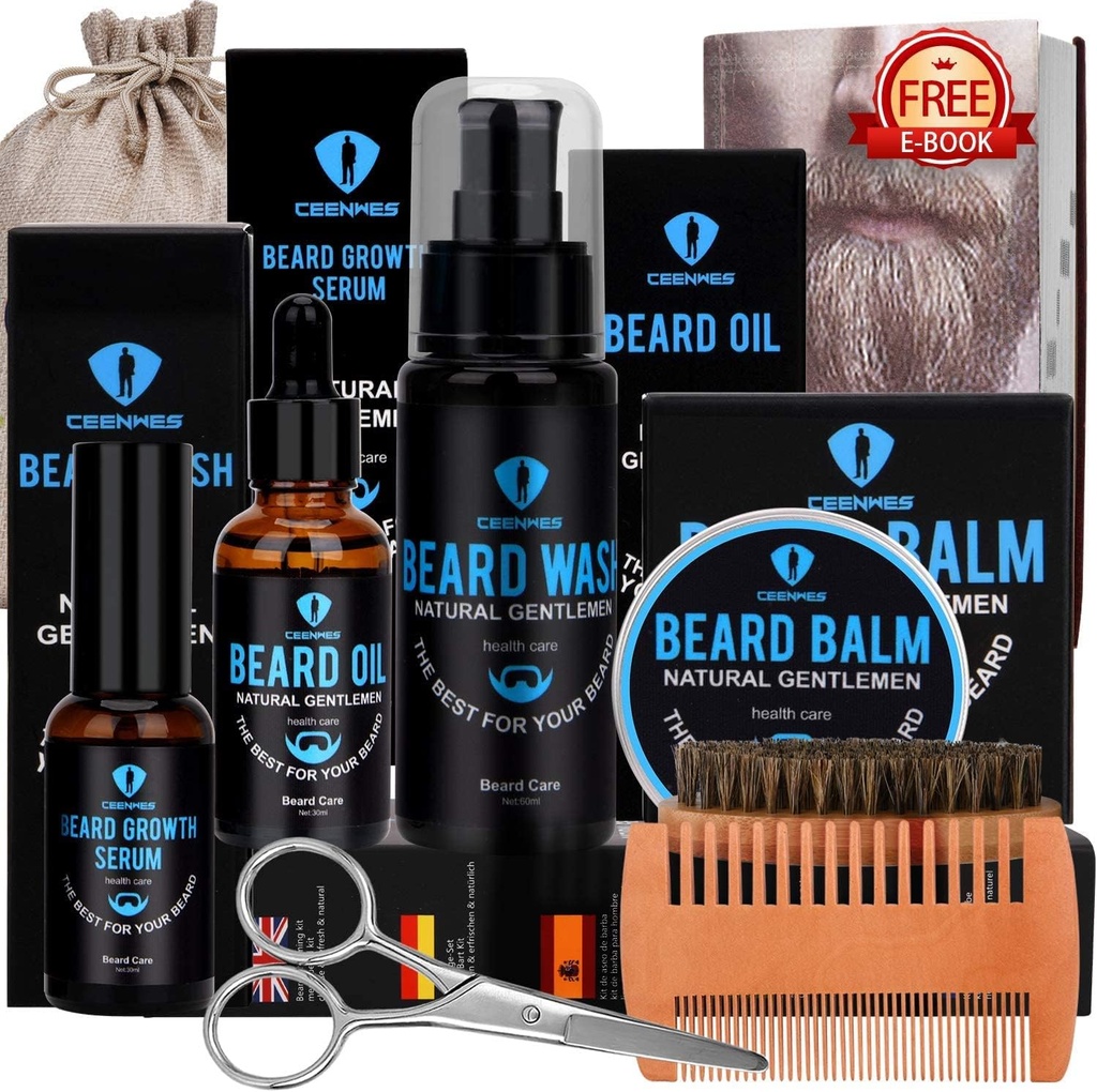 Beard Grooming Kitt, Beard Kitt with beathed Tealse, Beard Serum, Beard Wash, Beard Balm, Bearard, Beard Cumbum, Beached & Machance Scissers Beared Kitk Universies for Men