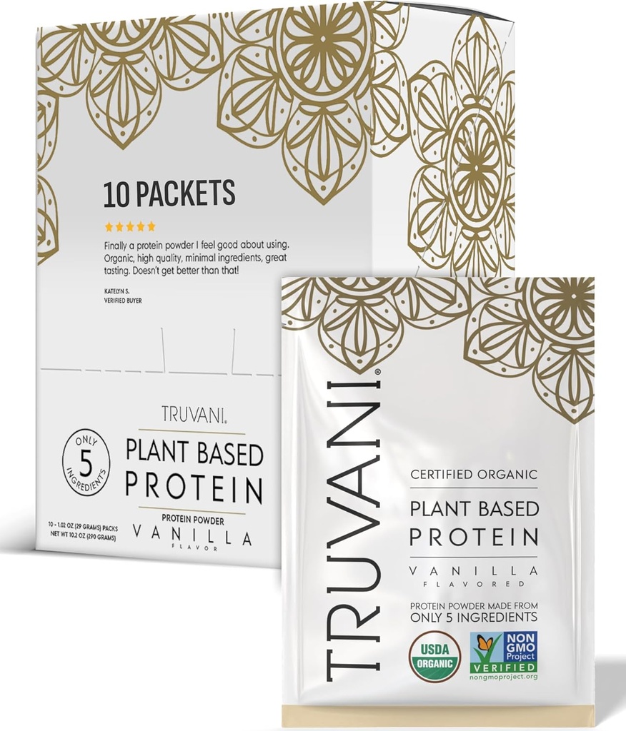 Truvani Vegan Pea Protein Powder 124; Vanilla PHAR124; 20g Organic Plant Based Protein 124; Single Serving Travel Packets PHAR124; 10 Servings PHAR124; Keto PHAR124; Gluten & Dairy Free PHAR124; Low Carb PHAR124; No Add Sugar