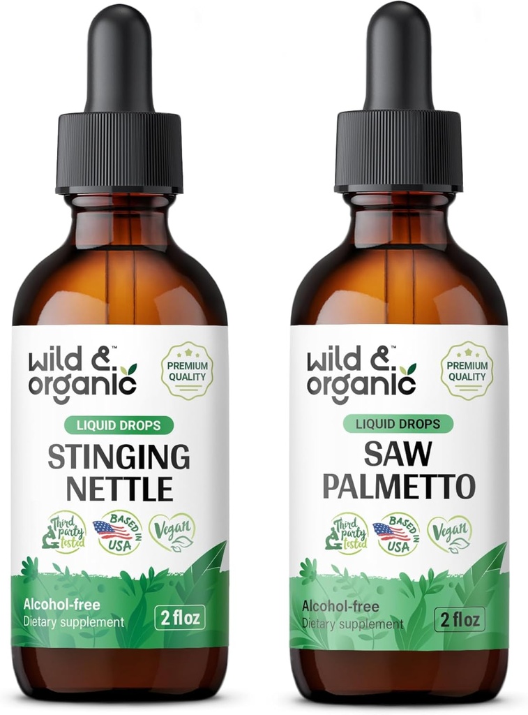 Wild & Organic Stingling Nettle Root Tinctuur 2 fl oz & Saw Palmetto Tinctuur 2 fl oz