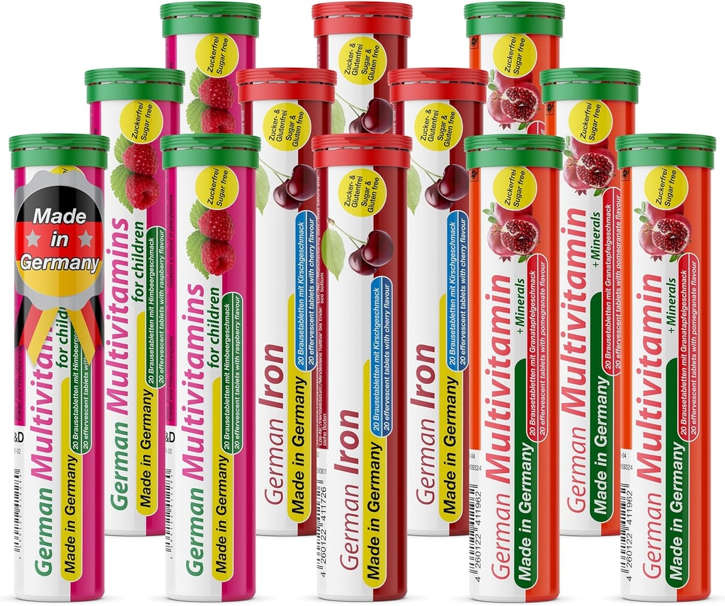 Німецький рожевий пакет живлення 240 сервірування - Vegan, Zero Sugar - Пити Effervcent Tablets - Iron and Multivitamin - T&D Pharma - Виготовлено в Німеччині