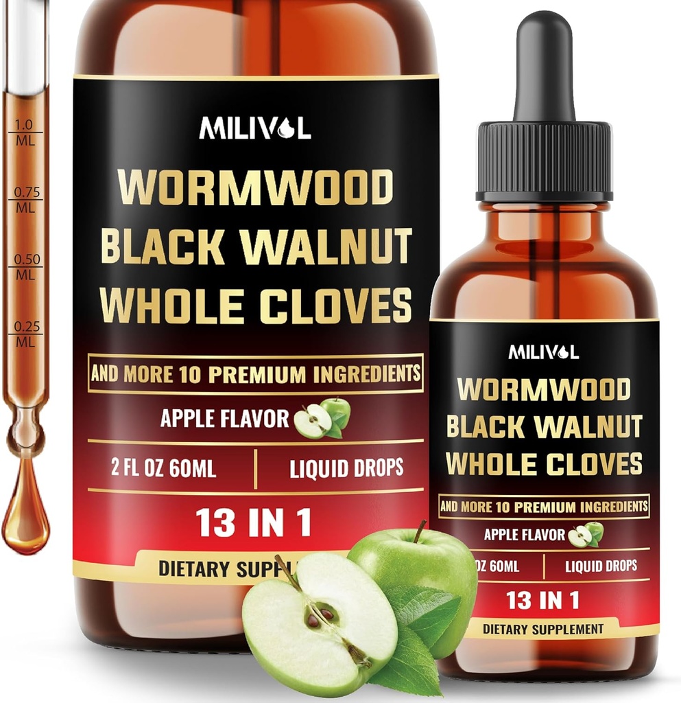 13in1 Wormwood Liquid Drops - 1900mg Black Walnut Wormwood maye Bütün Cloves və More - 60 Day Supply - 2 Fl Oz