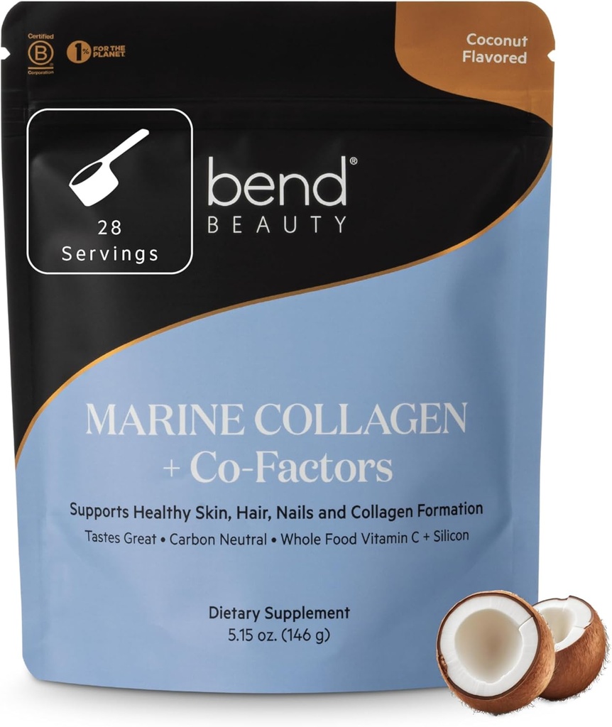 Bend Beauty Marine Collagen + Co-Factors + Coconut Flavored Collagen Power + 水解Collagen 补充 + 鱼Collagen Peptides + 硅 + 维生素 C + 支持健康的皮肤,头发和钉子