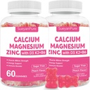 Sugar Free Calcium Magnesium Zinc Gummies with VC D3 &B6 &K2,600mg Calcium Gummies with 300mg Magnesium Support Bone & Muscle for Adults and Teens (60 Count (Pack of 2))